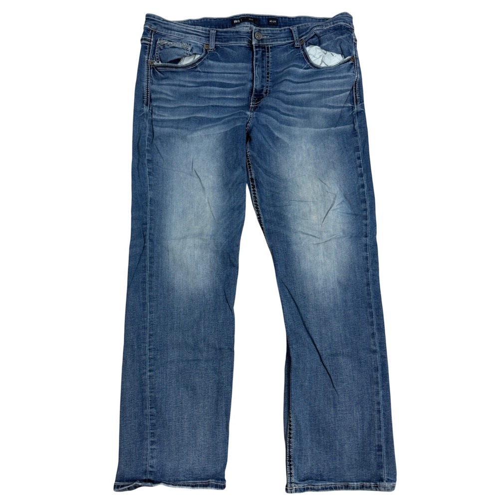 BKE Seth Mens Straight Leg Jeans 40x34 Medium Wash Denim Thick Stitch Blue